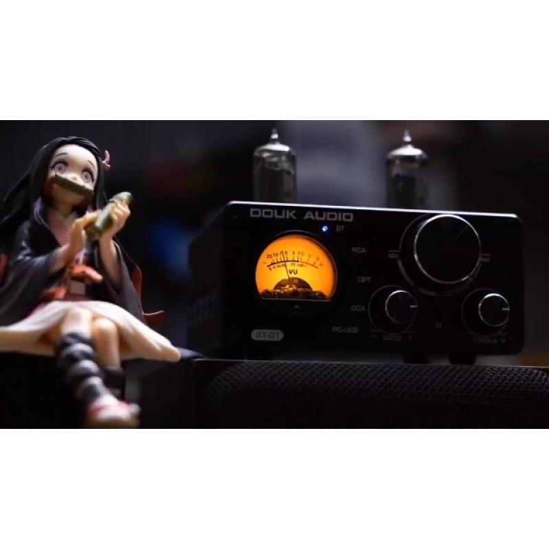 Douk Audio ST-01 200W Bluetooth 증폭기, USB DAC/동축 광 입력/VU 미터/홈 ​​시어터/스테레오 스피커용 고음 저음 제어 기능이 있는 2채널 진공관 파워 앰프(업그레이드 버전)