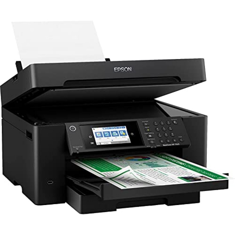 Epson Workforce Pro WF-7820 와이드 포맷 무선 올인원 컬러 잉크젯 프린터, 검정 - 인쇄 스캔 복사 팩스 - 4.3