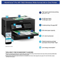 Epson Workforce Pro WF-7820 와이드 포맷 무선 올인원 컬러 잉크젯 프린터, 검정 - 인쇄 스캔 복사 팩스 - 4.3