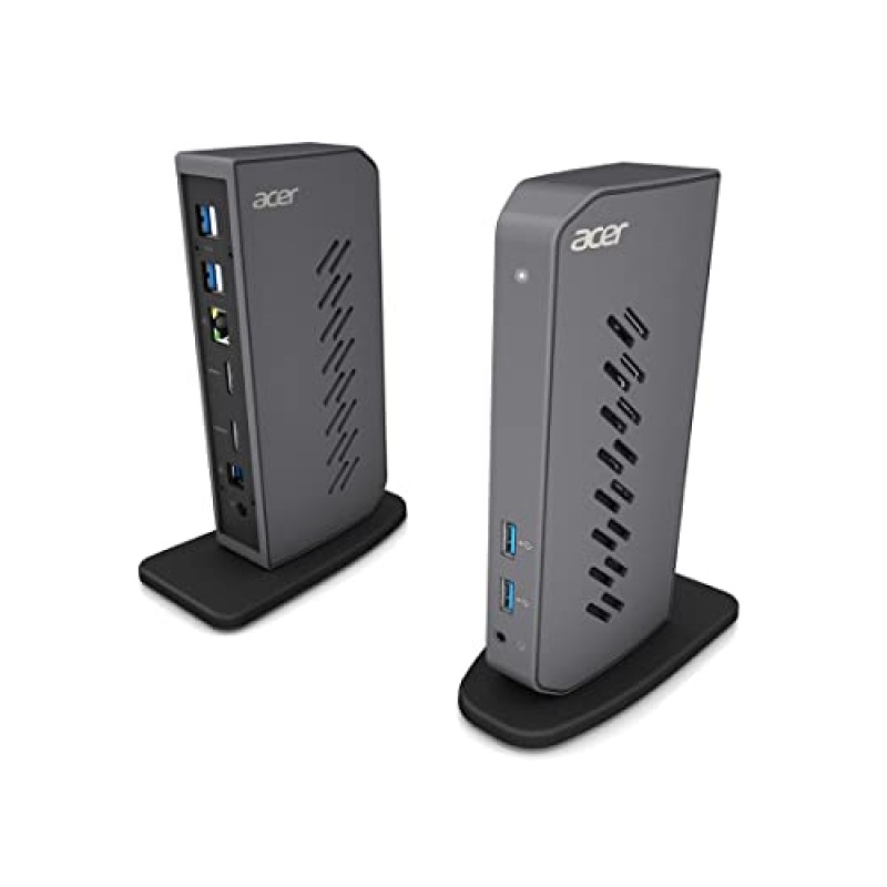 Windows용 Acer U301 USB 3.0 도크 | 2개의 HDMI 포트 | USB 3.1 Gen 1 포트 2개 | USB 2.0 포트 4개 | 기가비트 이더넷 | 컴퓨터에 USB 3.1 Type A 또는 USB 3.1 Type-C 1개가 필요 | 회색