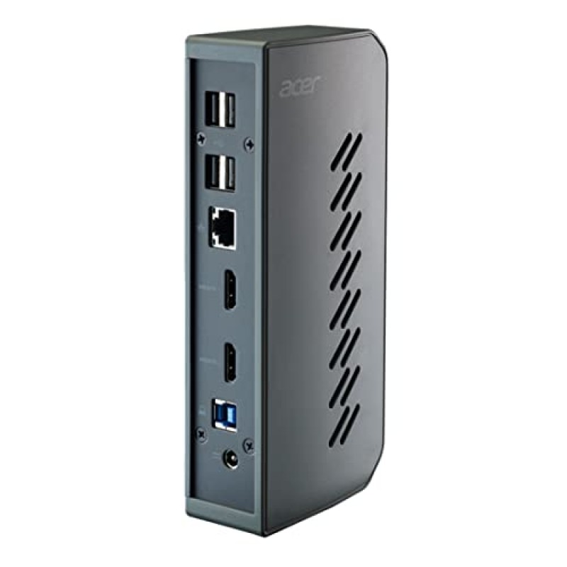 Windows용 Acer U301 USB 3.0 도크 | 2개의 HDMI 포트 | USB 3.1 Gen 1 포트 2개 | USB 2.0 포트 4개 | 기가비트 이더넷 | 컴퓨터에 USB 3.1 Type A 또는 USB 3.1 Type-C 1개가 필요 | 회색