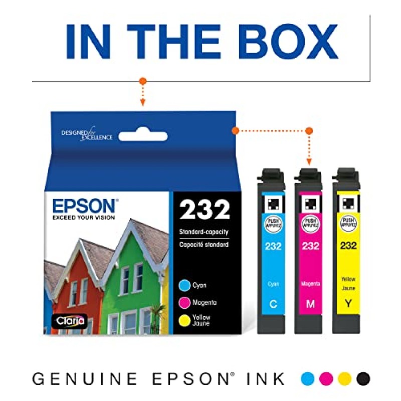 Epson T232 검정 잉크 카트리지, 대용량 및 T232 컬러 콤보 잉크 카트리지, 표준 용량