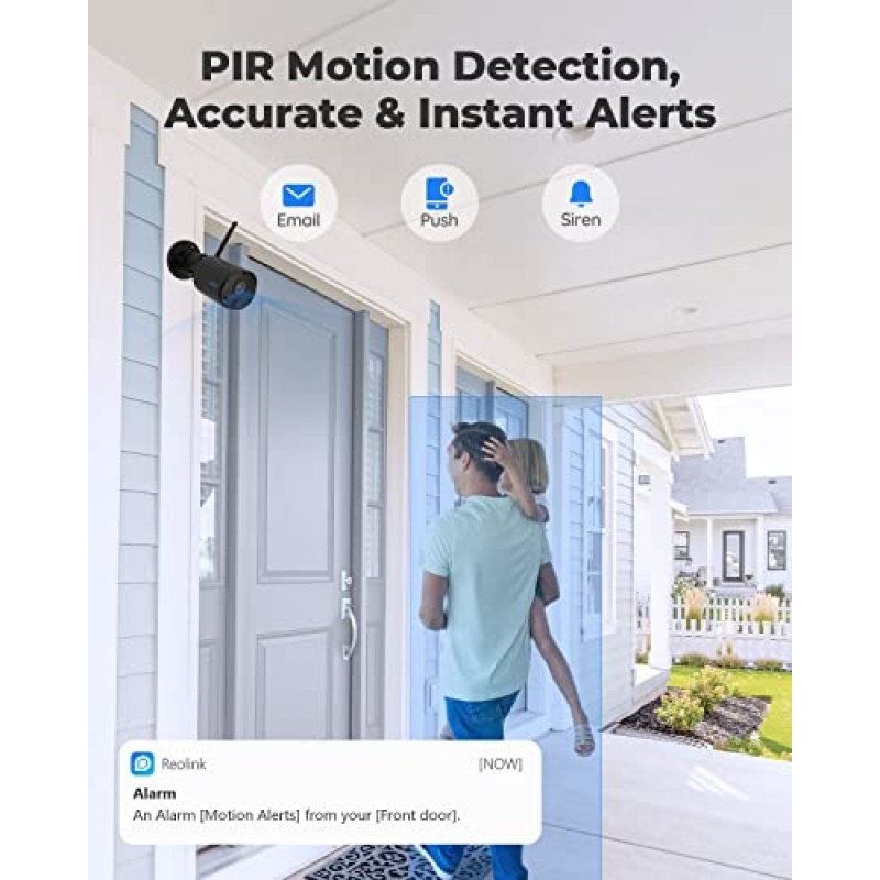 외부 주택 보안용 REOLINK 2K 카메라, 배터리/태양광 구동, 3MP 나이트 비전, 스마트 감지, 양방향 오디오, Alexa와 작동, 허브 필요 없음, 로컬 SD 스토리지, 독립형, Argus Eco-Black
