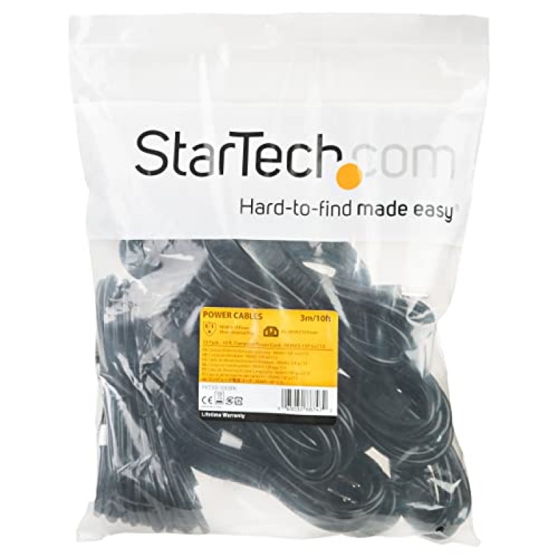 StarTech.com 10피트(3m) 컴퓨터 전원 코드, NEMA 5-15P ~ C13, 10A 125V, 18AWG, 10팩, 검정색 교체용 AC 전원 코드, 프린터 전원 코드, 모니터/PC 전원 공급 케이블 - UL 등록(PXT1011010PK)