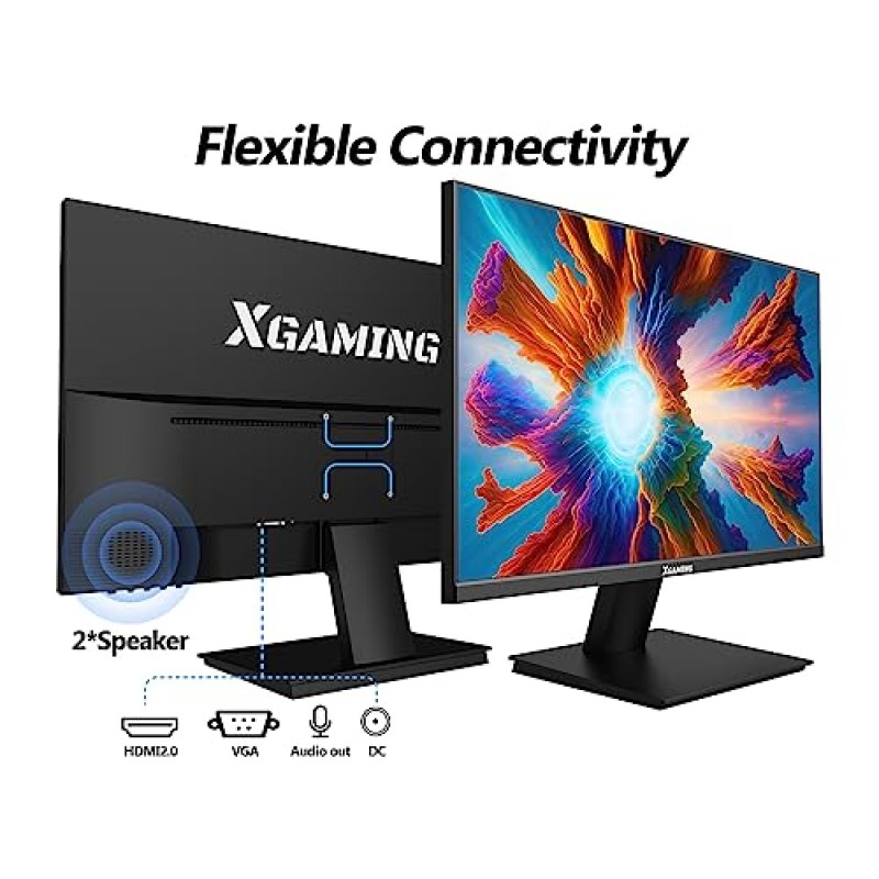 memzuoix 24인치 FHD 컴퓨터 모니터 100Hz,IPS HDR PC 모니터 HDMI 디스플레이, 로우 블루라이트 아이 케어 기능이 있는 1080P, FreeSync 내장, VESA 호환, 검정색