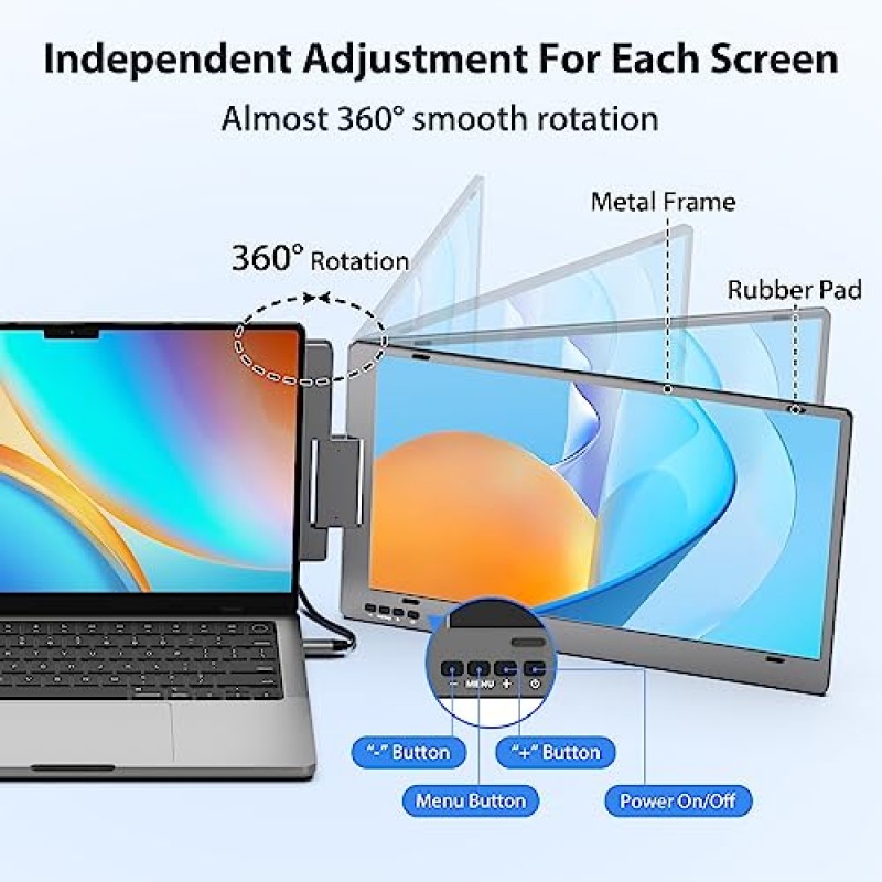 KYY 트리플 노트북 화면 확장기, 노트북용 14인치 1080P FHD IPS 듀얼 휴대용 모니터, 12~16인치 노트북용 USB C 여행용 확장 모니터, 210°회전 및 킥스탠드, 플러그 앤 플레이, X90(Windows 전용)