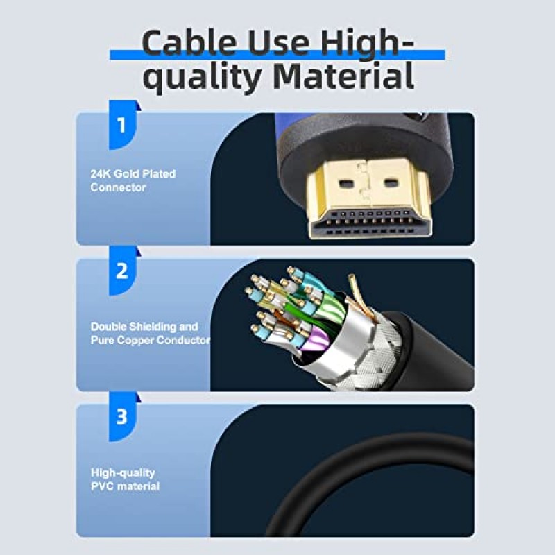 신호 부스터가 내장된 Postta HDMI 케이블 100피트 HDMI 2.0V 케이블, 2피스 케이블 타이 + 2피스 HDMI 어댑터 지원 3D,1080P, 이더넷, 오디오 리턴-1 팩