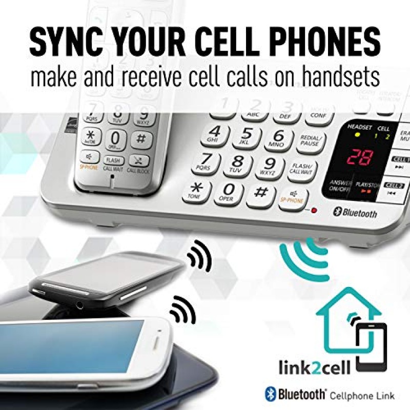 Panasonic Link2Cell Bluetooth 무선 DECT 6.0 자동 응답기와 향상된 소음 감소 기능을 갖춘 확장 가능한 전화 시스템 - 핸드셋 4개 - KX-TGE474S(실버)