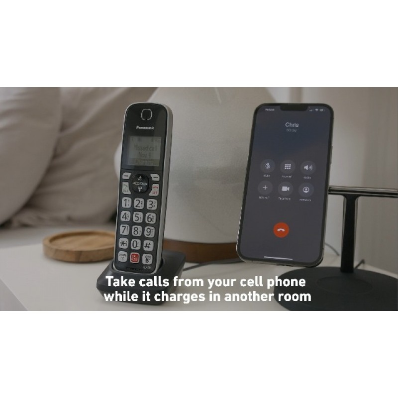 Panasonic Link2Cell Bluetooth 무선 DECT 6.0 자동 응답기와 향상된 소음 감소 기능을 갖춘 확장 가능한 전화 시스템 - 핸드셋 4개 - KX-TGE474S(실버)