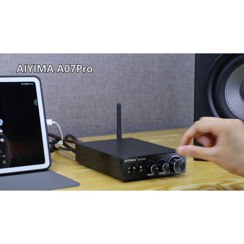 [업그레이드됨] AIYIMA A07 Pro TPA3255 스테레오 증폭기 Bluetooth 5.2 300Wx2 HiFi 클래스 D 앰프 2.0/2.1 저음 고음 제어 및 라인 출력 + 전원 어댑터가 있는 스피커용 채널 오디오 전력 증폭기