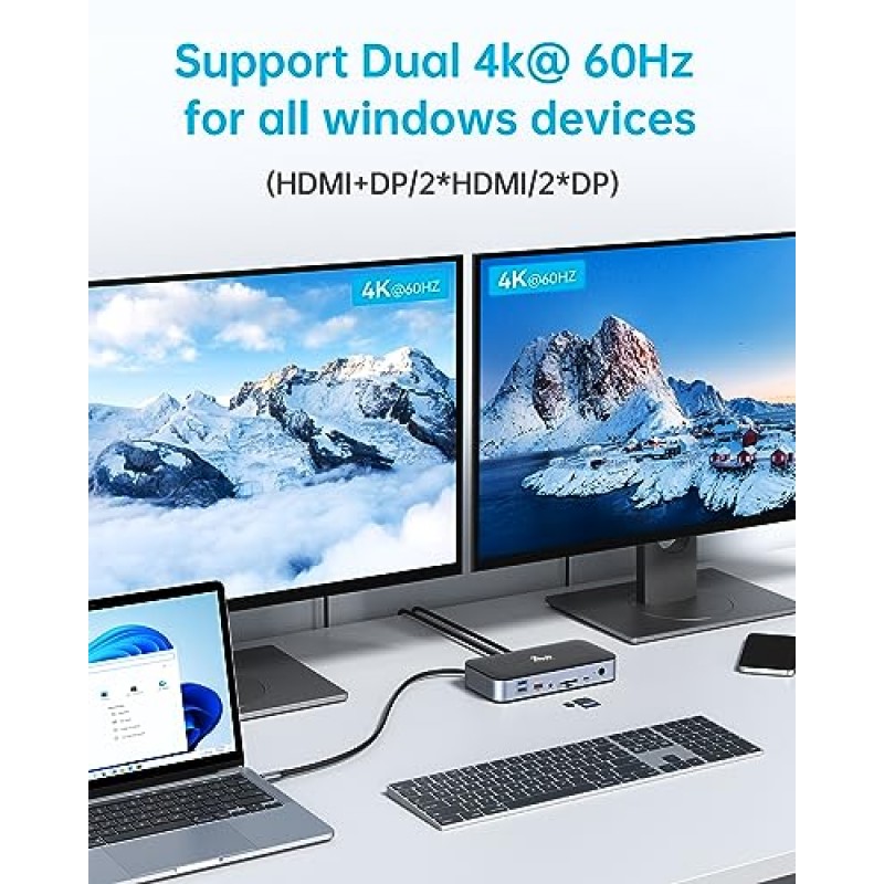 DisplayLink 도킹 스테이션 듀얼 모니터, MacBook M1 M2/Windows용 DisplayLink USB C 독,USB 3.0 듀얼 4K HDMI 및 디스플레이포트,2.5 기가비트 이더넷,120W DC 전원 공급 장치, USB 포트 6개,SD/마이크로 SD,오디오