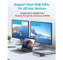 DisplayLink 도킹 스테이션 듀얼 모니터, MacBook M1 M2/Windows용 DisplayLink USB C 독,USB 3.0 듀얼 4K HDMI 및 디스플레이포트,2.5 기가비트 이더넷,120W DC 전원 공급 장치, USB 포트 6개,SD/마이크로 SD,오디오