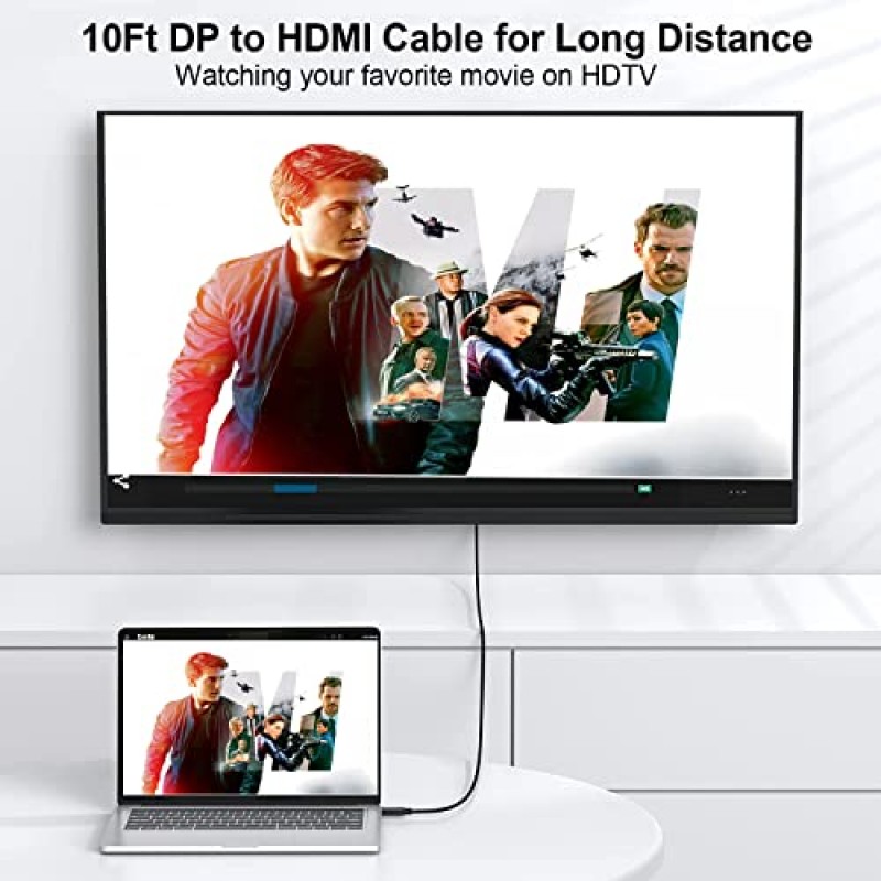 DisplayPort-HDMI 케이블 10피트, (디스플레이 포트) DP-HDMI 케이블 수-수 코드 FHD 나일론 편조 PC에서 HDTV, 모니터, 프로젝터로 연결되는 비디오 및 오디오 변환기 지원