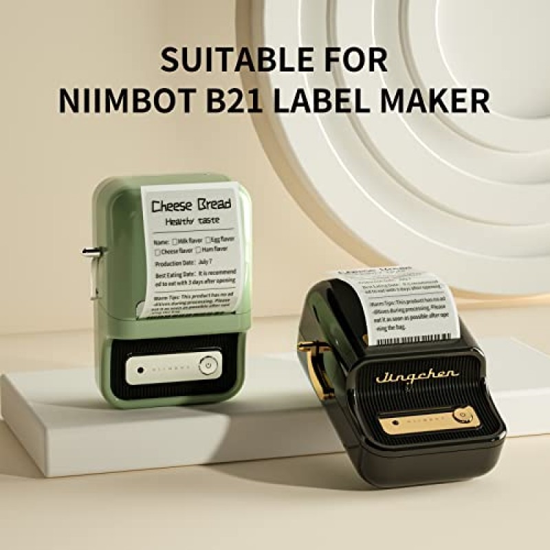 NIIMBOT 라벨 제작기, B21 바코드 라벨 제작기, 홈 오피스 조직 상업용 1팩 50x30mm 라벨 및 1팩 40×60mm 투명 라벨이 포함된 무선 라벨 제작기