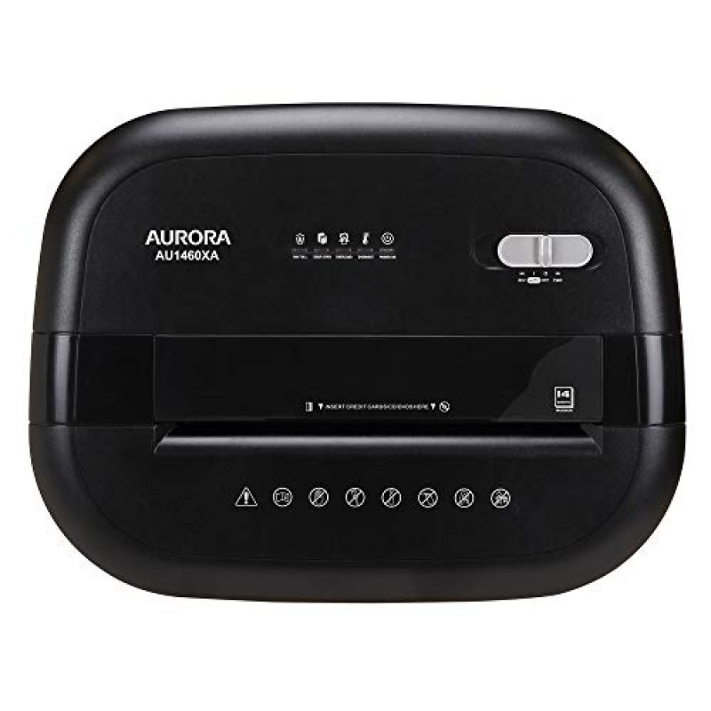 Aurora AU1460XA 용지 걸림 방지 14매 크로스컷 용지/CD 및 신용카드 분쇄기/6갤런 인출 바구니 120분 연속 실행 시간