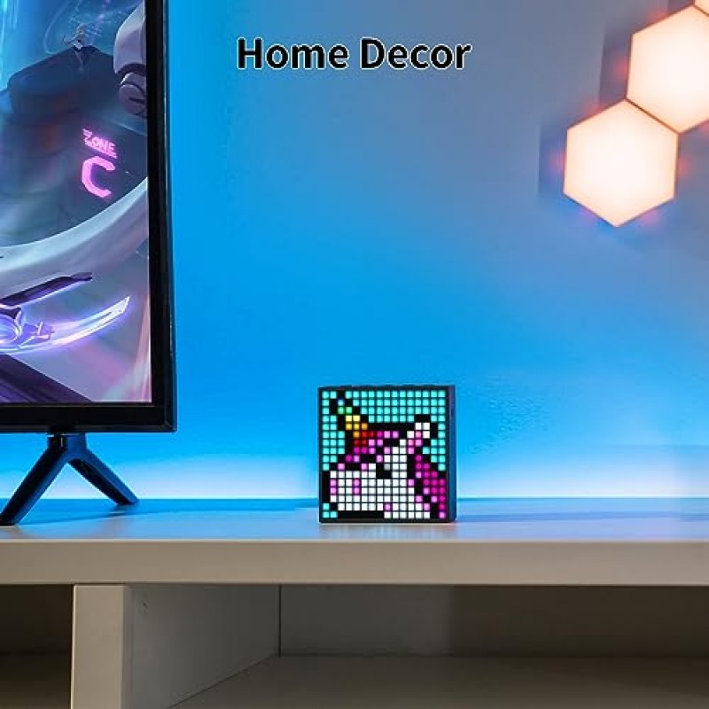 Divoom TimeBox Evo - 16x16 LED 디스플레이를 갖춘 픽셀 아트 블루투스 스피커 앱 제어 - 멋진 애니메이션 프레임 및 게임 룸 설정 및 침대 옆 알람 시계 - 블랙