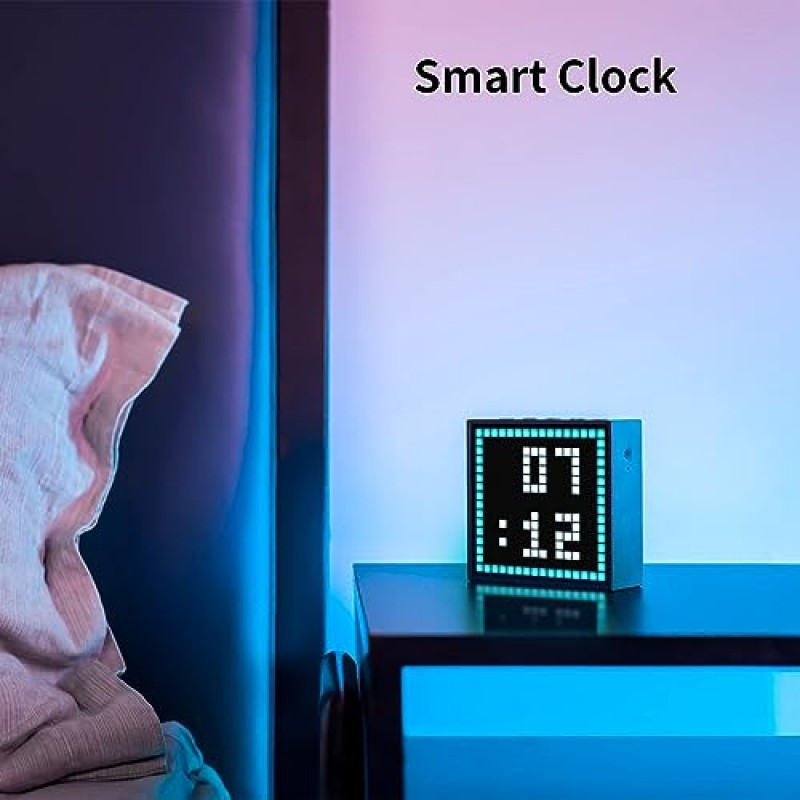 Divoom TimeBox Evo - 16x16 LED 디스플레이를 갖춘 픽셀 아트 블루투스 스피커 앱 제어 - 멋진 애니메이션 프레임 및 게임 룸 설정 및 침대 옆 알람 시계 - 블랙