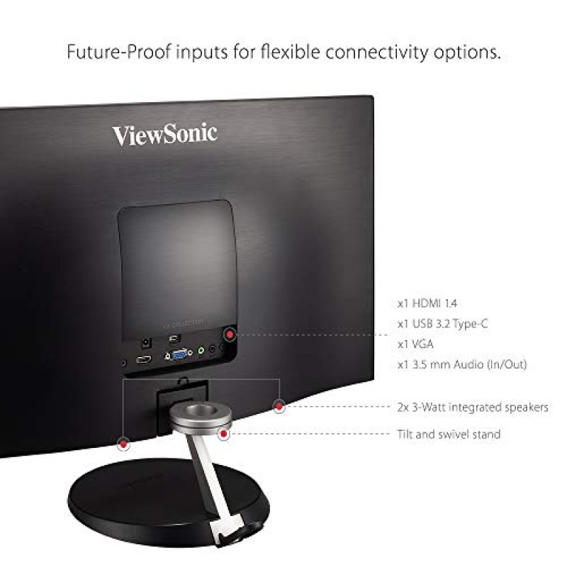 ViewSonic VX2485-MHU 24인치 1080p IPS 모니터(가정 및 사무실용 USB C 3.2 및 FreeSync 포함, 블랙)