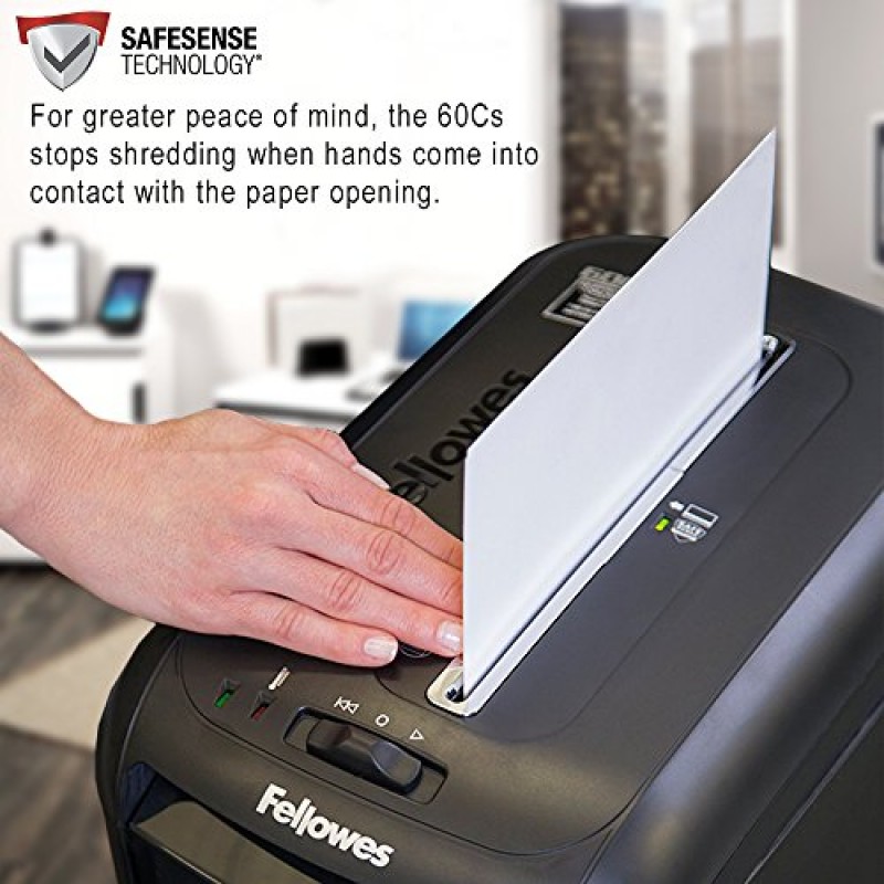 SafeSense 기술이 적용된 Fellowes Powershred 60Cs 10매 크로스 컷 용지 및 신용 카드 분쇄기(4606001)