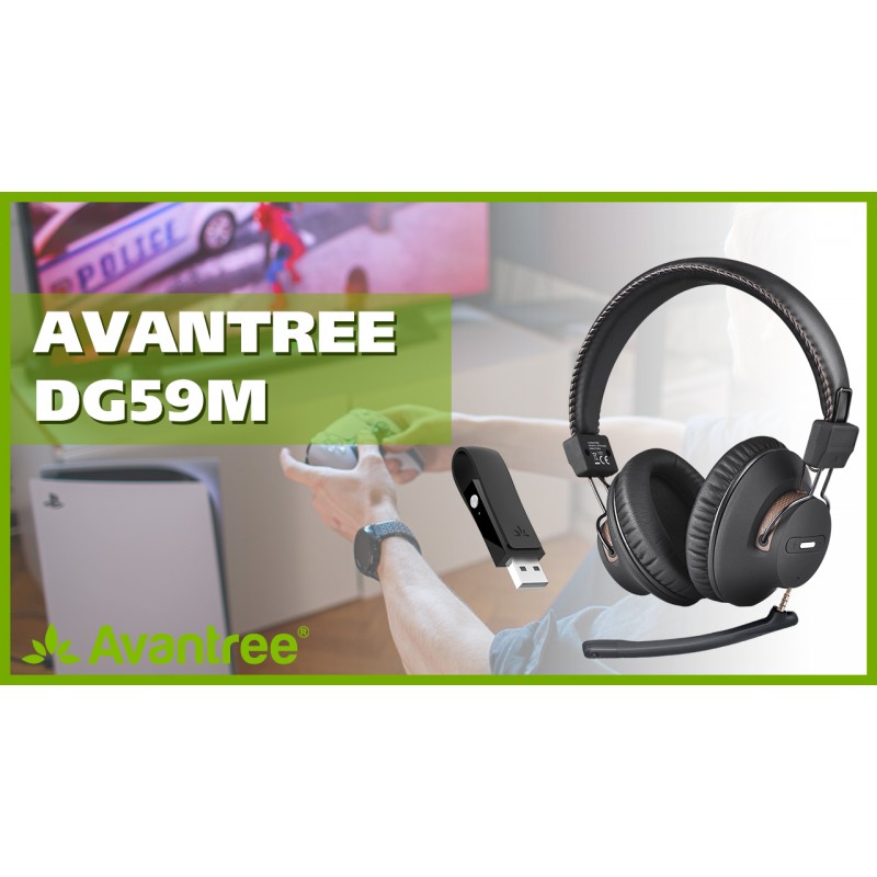 Avantree DG59M - PS5 및 PS4용 마이크가 장착된 Bluetooth 헤드폰, PC, 노트북, 컴퓨터, 게임 및 재택근무용 USB 어댑터가 장착된 무선 헤드셋, 게임 내 오디오 지원, 40시간 재생 시간