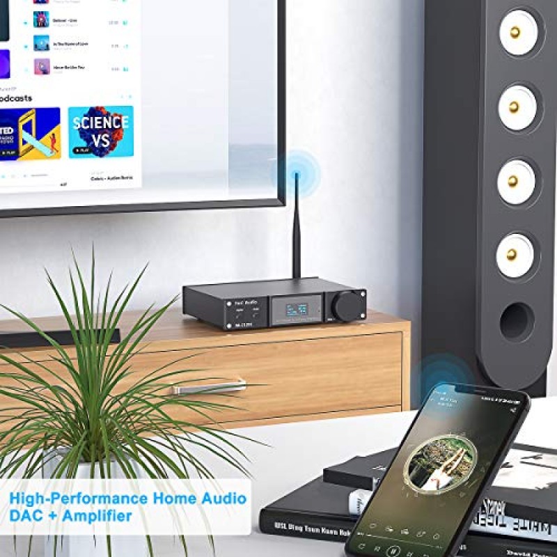 Fosi Audio DA2120C 240W Bluetooth 5.0 스테레오 오디오 Hi-Fi DAC 증폭기 지원 aptX 24Bit-192kHz 2.1 채널 통합 클래스 D 전력 증폭기(RCA/PC-USB/동축/광 입력 및 원격 제어 포함)