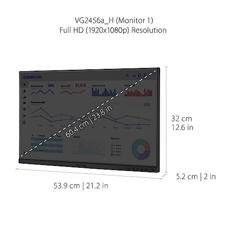 ViewSonic VG2455_56A_H2 24인치 듀얼 팩 헤드 전용 1080p IPS 모니터, USB 3.2 Type C, 90W 전원 공급, 도킹 내장, 가정 및 사무실용 HDMI, VGA, 블랙