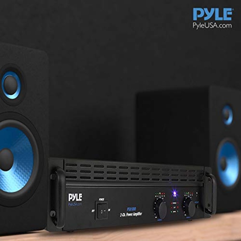 Pyle 프로페셔널 오디오 Bluetooth 전력 증폭기 - 2채널 랙 마운트 브리지 가능, LED 표시기, 충격 방지 바인딩 포스트, 냉각 팬 1000W - Pyle PTA1000