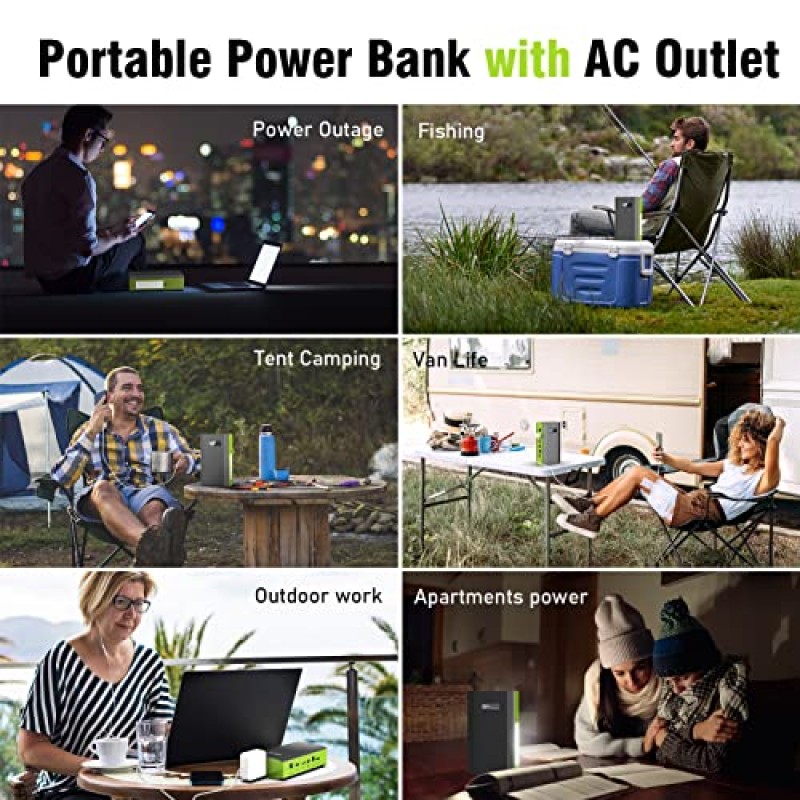 AC 콘센트가 있는 ZeroKor 휴대용 전원 은행, 65W/110V 외부 배터리 팩 24000mAh/88.8Wh 휴대용 노트북 충전기, 야외 텐트 캠핑 홈 오피스용 휴대용 전원 공급 장치 백업