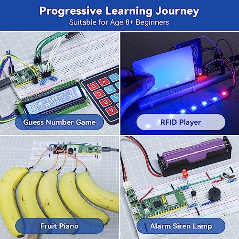 온라인 튜토리얼, 450개 이상의 항목, 117개 프로젝트, MicroPython, Piper Make 및 C/C++(Arduino IDE와 호환 가능)가 포함된 SunFounder Raspberry Pi Pico W Ultimate 스타터 키트