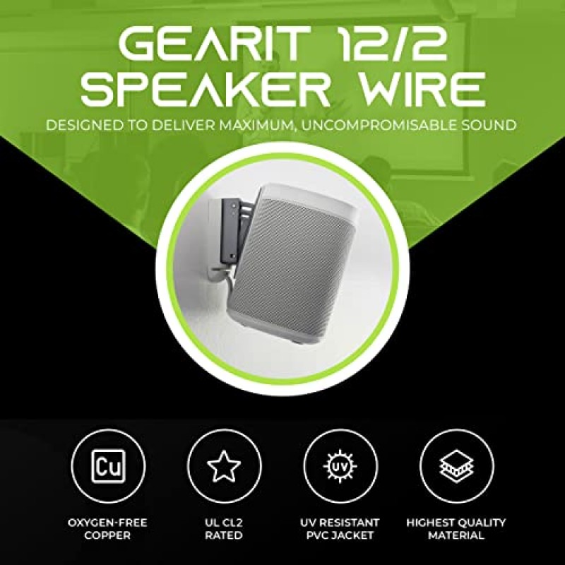 GearIT 12/2 스피커 와이어(100피트) 12AWG 게이지 - 벽면 오디오 스피커 와이어 케이블/CL2 등급/2 전도체 - OFC 무산소 구리, 흰색 100피트