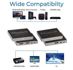 MuxLab 무선 HDMI 송신기 및 수신기 확장 키트 | 풀 HD 1080p, 3D, HDMI 루프 출력 및 IR 전송 지원| 프로젝터, 모니터, 가정용으로 최대 100피트까지 신호 전송