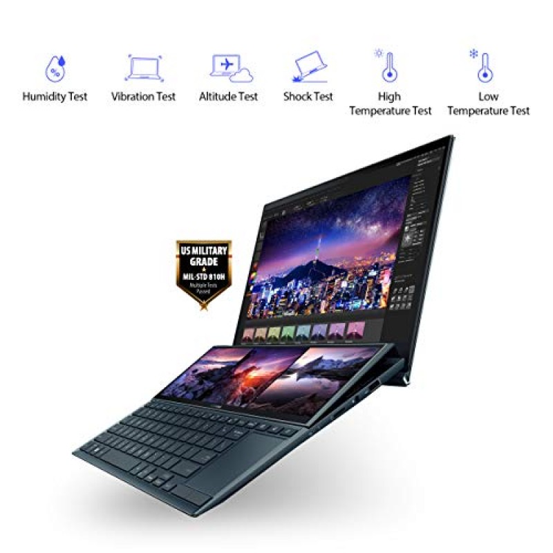 ASUS ZenBook Duo 14 UX482 14인치 FHD NanoEdge 터치 디스플레이, Intel Evo 플랫폼, Core i7-1165G7, 8GB RAM, 512GB PCIe SSD, 혁신적인 ScreenPad Plus, Windows 10 Home, Celestial Blue, UX482EA-DS71T