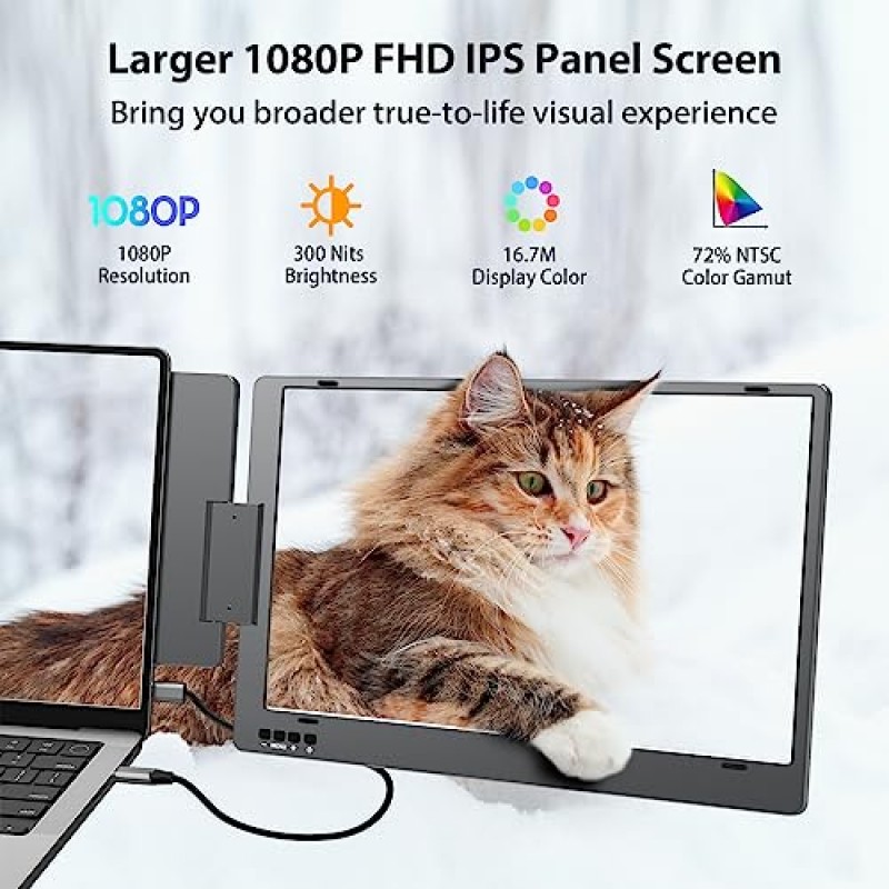 KYY 노트북 화면 확장기, 노트북 IPS 컴퓨터 디스플레이용 14인치 FHD 1080P USB-C 트리플 휴대용 모니터, 트리플 스크린용 듀얼 모니터, 12