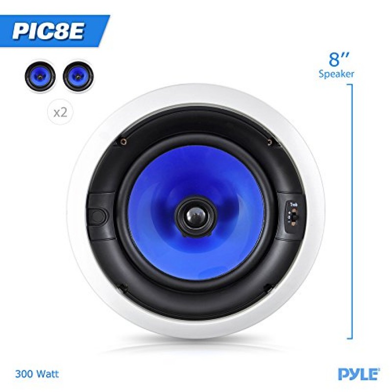 Pyle Home 2방향 벽면 내장형 천장 스피커 시스템 - 듀얼 8인치 300W 천장 벽면 플러시 마운트 스피커 1인치(1인치 실크 돔 트위터 포함), 조정 가능한 고음 제어 - 홈 시어터 엔터테인먼트용 PIC8E