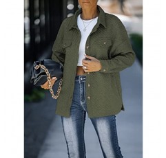 ZESICA 여성 캐주얼 긴팔 버튼 다운 느슨한 경량 샤켓 셔츠 자켓 코트 아우터 포켓 포함