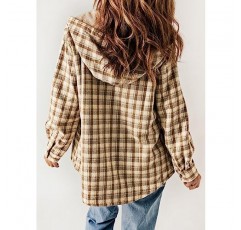 Dokotoo Womens Plaid Shacket Jacket 긴 소매 버튼 다운 플리스 후드 자켓 웜 코트