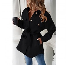 ZESICA 여성 캐주얼 트렌치 코트 긴 소매 옷깃 버튼 다운 벨트 자켓 아우터 포켓이 있는 피코트