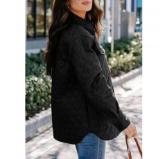EVALESS 여성용 퀼트 자켓 경량 긴 소매 버튼 다운 퍼퍼 자켓 주머니가있는 따뜻한 겨울 코트 겉옷