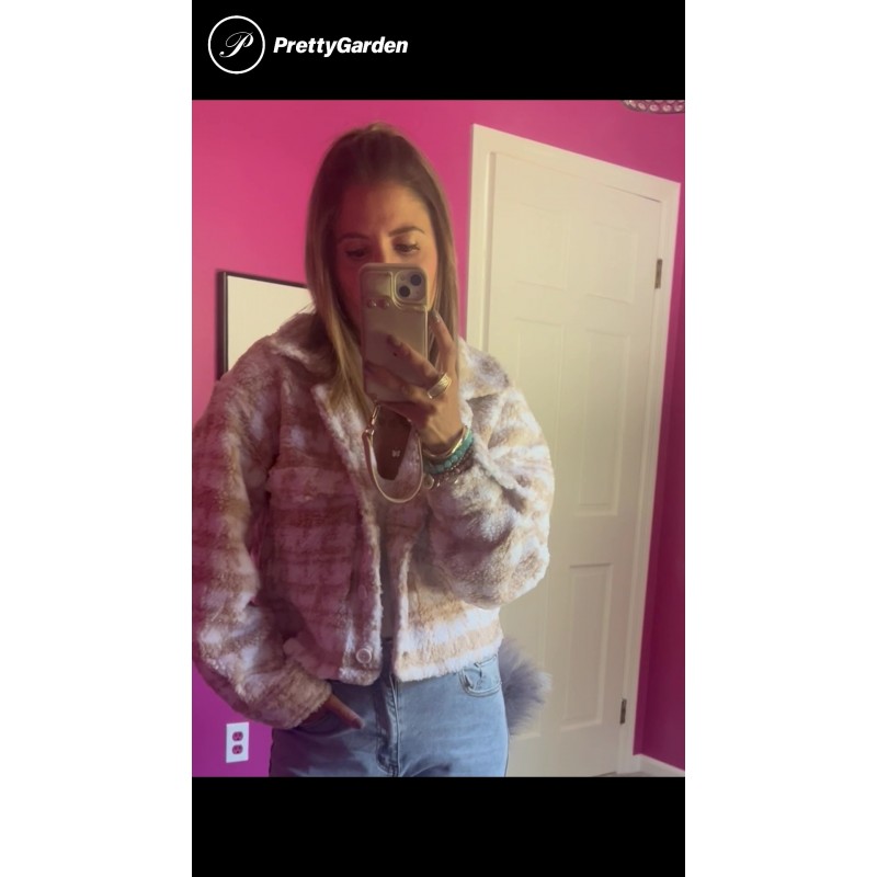 PRETTYGARDEN 여성 가을 ​​격자 무늬 샤켓 재킷 인조 모피 옷깃 오픈 프론트 크롭 겨울 코트 겉옷