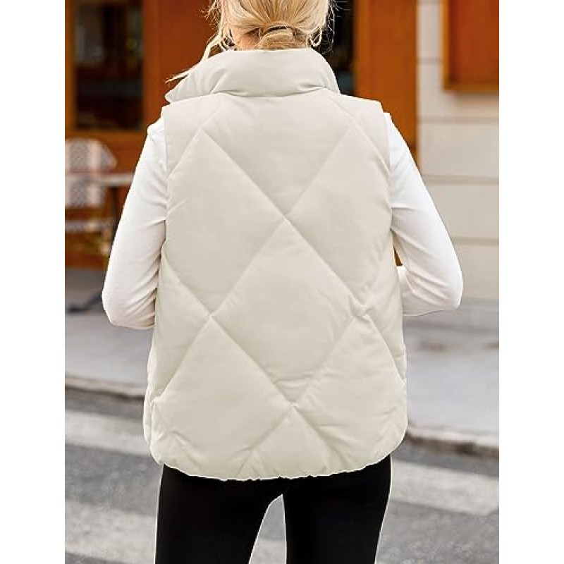 MEROKEETY 여성용 퍼퍼 조끼 민소매 지퍼 업 퀼트 코트 스탠드 칼라 Gilet Jacket With Pockets