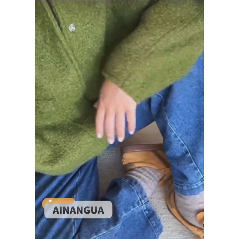 Ainangua 여성 캐주얼 울 블렌드 재킷 스탠드 칼라 버튼 다운 긴 소매 폭격기 샤켓 재킷 겉옷