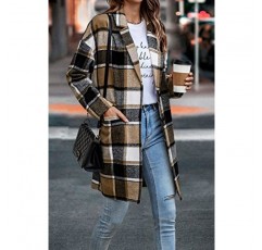 PRETTYGARDEN 여성용 2023 체크 무늬 샤켓 재킷 캐주얼 버튼 울 혼합 겨울 타탄 트렌치 코트(포켓 포함)