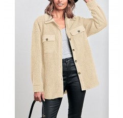 BTFBM 여성 2023 가을 겨울 버튼 다운 셔츠 셰르파 자켓 따뜻한 긴 소매 겉옷 주머니가있는 가짜 모피 샤켓