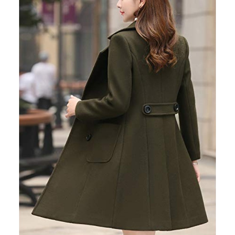 Chouyatou 여성 우아한 노치 칼라 더블 브레스트 울 블렌드 오버 코트