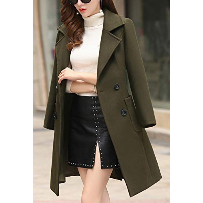 Chouyatou 여성 우아한 노치 칼라 더블 브레스트 울 블렌드 오버 코트