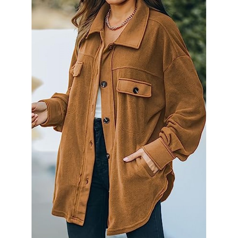 Astylish Women 2023 캐주얼 코트 긴 소매 샤켓 셔츠 재킷(포켓 포함)