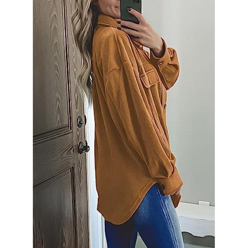 Astylish Women 2023 캐주얼 코트 긴 소매 샤켓 셔츠 재킷(포켓 포함)