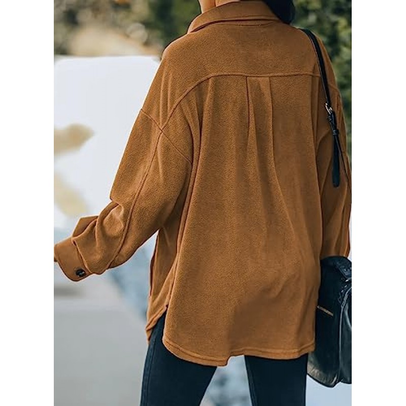 Astylish Women 2023 캐주얼 코트 긴 소매 샤켓 셔츠 재킷(포켓 포함)