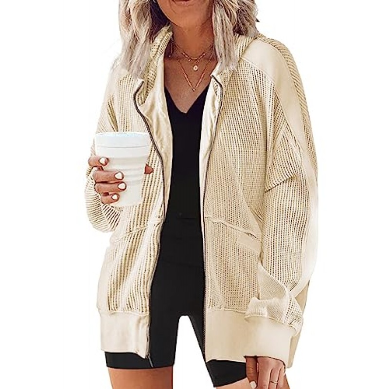 Eytino Womens 플러스 사이즈 긴 소매 지퍼 업 포켓이 있는 오버사이즈 캐주얼 후드티 스웨트 재킷(1X-5X)