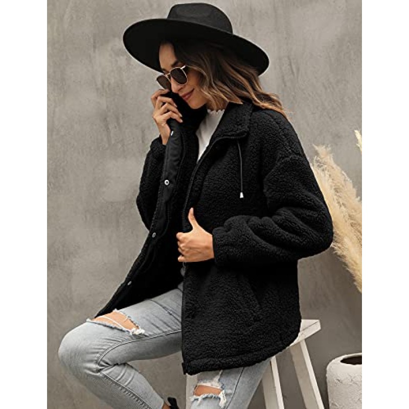 TCOT Womens Sherpa Jacket 따뜻한 겨울 테디 베어 코트 캐주얼 플리스 지퍼 업 Faux Shearling Outwear with Pockets